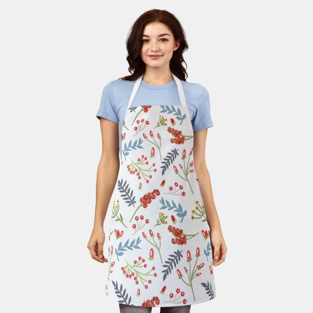 Tablier Fêtes de Noël Berry rouge blanc bleu (Porté)