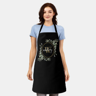 Tablier Feuillage de verdure Monogramme doré Chic Script N