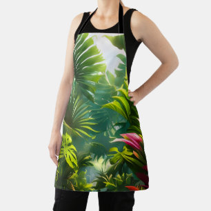 Tablier Feuilles tropicales colorées et fleurs d'Hibiscus