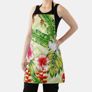 Tablier Feuilles Tropicales Élégantes et Fleurs d'Hibiscus