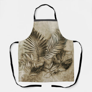 Tablier Feuilles tropicales texturées dans un style sépia