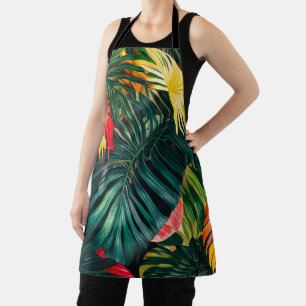 Tablier Feuilles tropicaux colorés et fleurs d'Hibiscus  