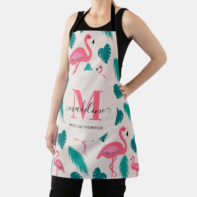 Tablier Feuilles tropicaux Flamant rose rose chaud Monogra (Insitu)