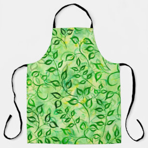 Tablier Feuilles vert aquarelle sur un fond jaune-vert