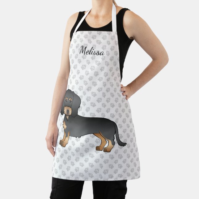 Tablier Fil Noir Et Tan Haired Dachshund Chien Et Nom (Insitu)