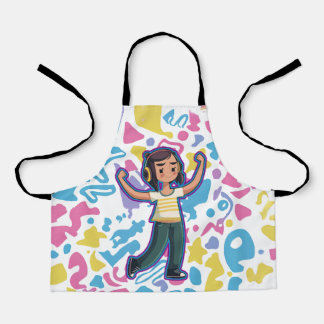 Tablier Fille avec casque fléchissant confiant et se déten