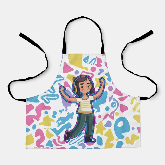 Tablier Fille avec casque fléchissant confiant et se déten (Recto)