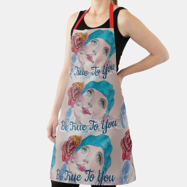 Tablier Fille Avec Rose Rouge Aquarelle Beret Turquoise Ap (Insitu)