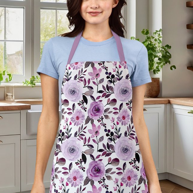 Tablier Fille Lavande violet Rose Aquarelle Florale (Créateur téléchargé)