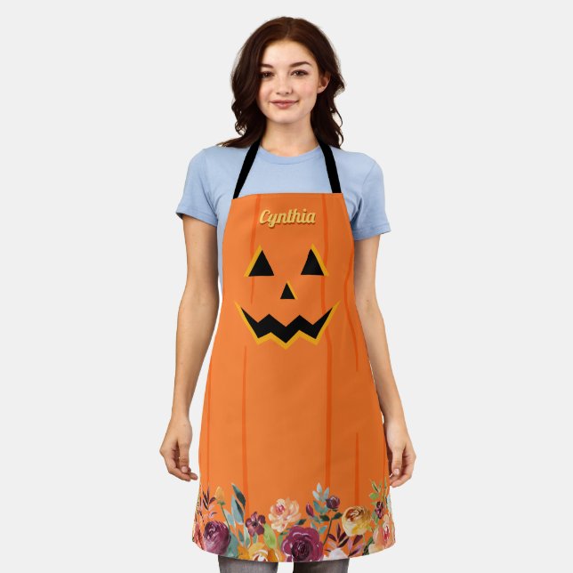 Tablier Fille mûre Jack O' Lantern Citrouille Automne Flor (Porté)