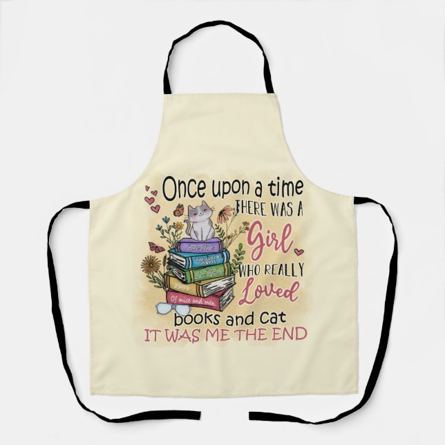 Tablier Fille qui aime les livres et les chats (Recto)