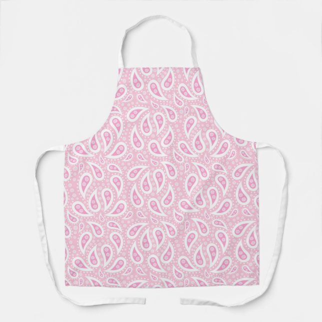 Tablier Fille rose et blanche Paisley (Recto)
