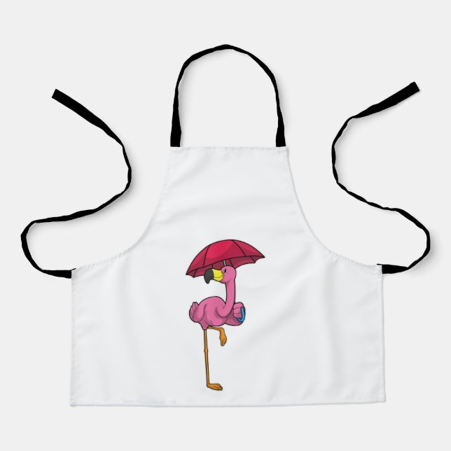 Tablier Flamant rose à la pluie avec parapluie (Recto)