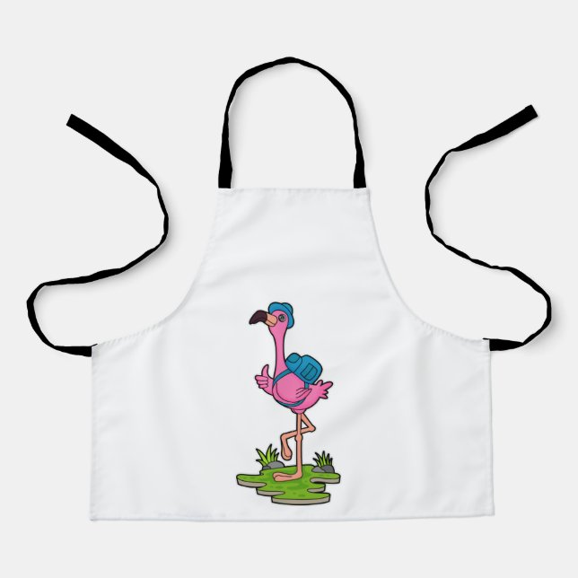 Tablier Flamant rose comme randonneur avec sac à dos (Recto)