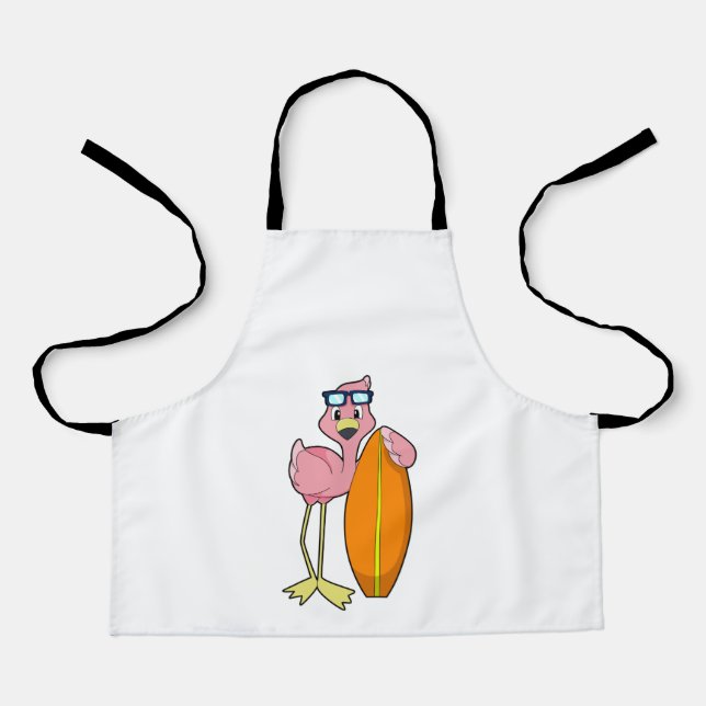 Tablier Flamant rose comme Surfer avec Surfboard.PNG (Recto)