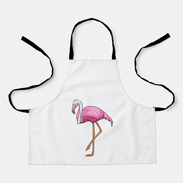 Tablier Flamant rose de mariée avec voile (Recto)