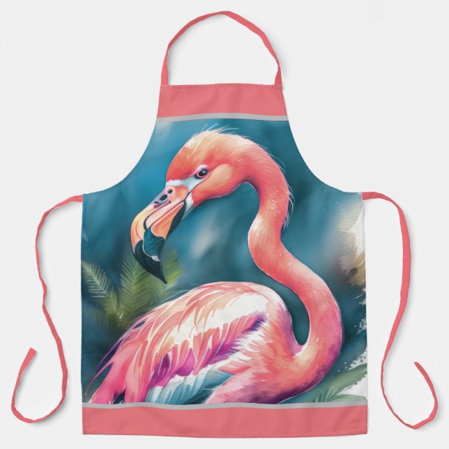 Tablier Flamant rose de peinture aquarelle (Recto)