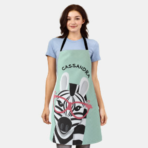 Tablier Flamant rose noir noir zèbre lunettes de soleil No