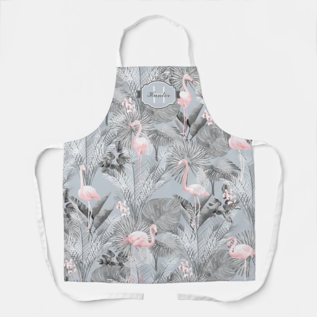 Tablier Flamant rose Orchidée Tropical Motif Grey ID868 (Recto)