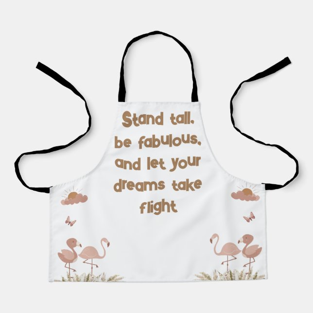 Tablier Flamant rose Whimsical Boho Monogrammé | (Recto)