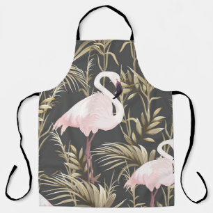 Tablier flamants roses et plantes dorés sans couture motif