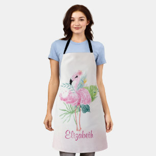 Tablier Flamants roses mignonsFeuilles tropicales