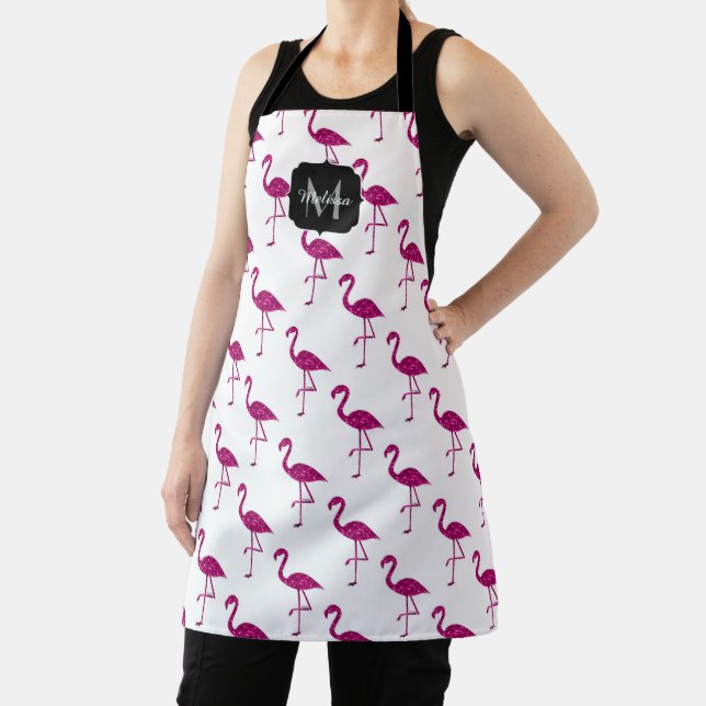Tablier Flamingo pétillant rose motif Monogramme (Insitu)
