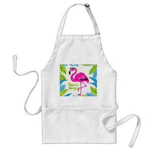 Tablier Flamingo rose Position tropicale sur une jambe