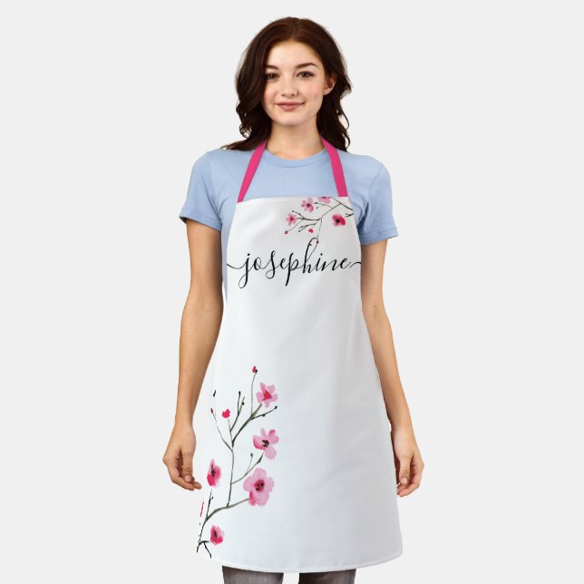 Tablier Fleur d'aquarelle Cherry Blossom Personnalisée (Porté)