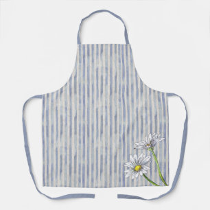 Tablier Fleur de bleu clair rayé aquarelle Marguerite