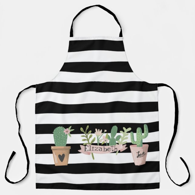 Tablier Fleur de cactus Blancs noirs (Recto)