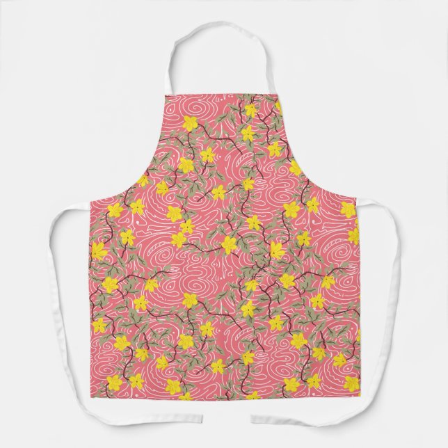 Tablier Fleur de jasmin jaune sur le corail rose (Recto)