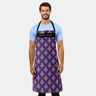 Tablier Fleur de Lis, Beige sur Violet, Royal, Votre Nom