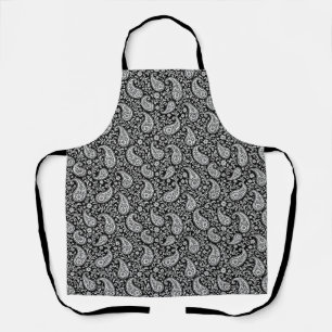 Tablier Fleur de lis et Paisley Noir et Blanc Vintage