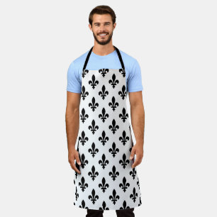 Tablier Fleur de Lis Motif, Royal French, Noir sur Blanc