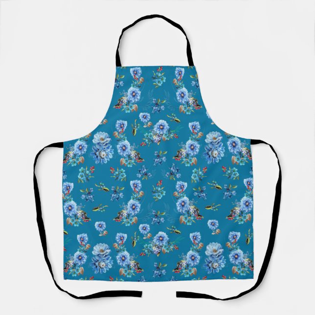 Tablier Fleur de maïs à aquarelle bleue Couleur Motif All- (Recto)