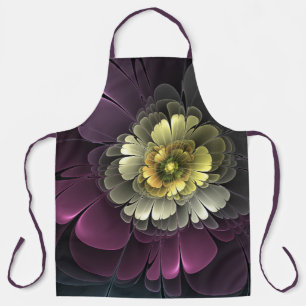 Tablier Fleur fractale grise et pourpre moderne abstraite