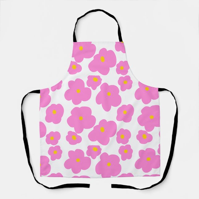 Tablier Fleur marguerite rose jaune moderne motif élégant (Recto)