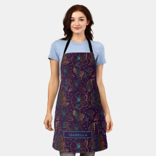 Tablier Fleur motif floral violet nom personnalisé