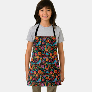 Tablier fleur noir mexicain