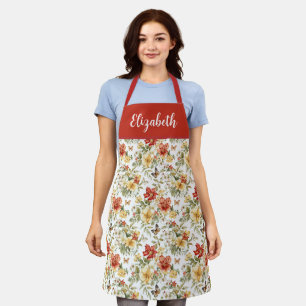 Tablier Fleur personnalisée aquarelle rouge