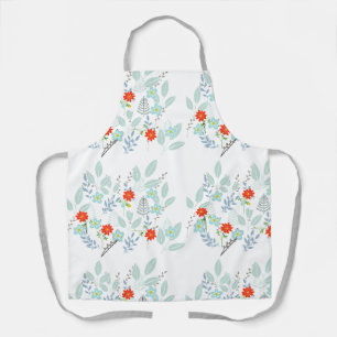 Tablier Fleur rouge + Feuilles 