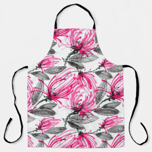 Tablier Fleur rouge orientale : Motif d'aquarelle.