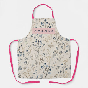 Tablier Fleur sauvage bleue et beige élégante personnalisé