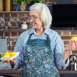 Tablier Fleur sauvage d'aquarelle motif nom personnalisé t