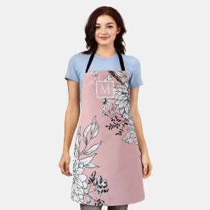 Tablier Fleur sauvage floral Monogramme botanique rose bla