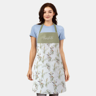Tablier Fleur Sauvage Floral Script Personnalisé