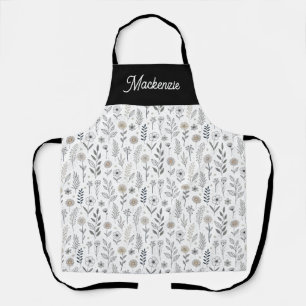 Tablier Fleur sauvage Moderne Boho Élégant Monogramme Nom 