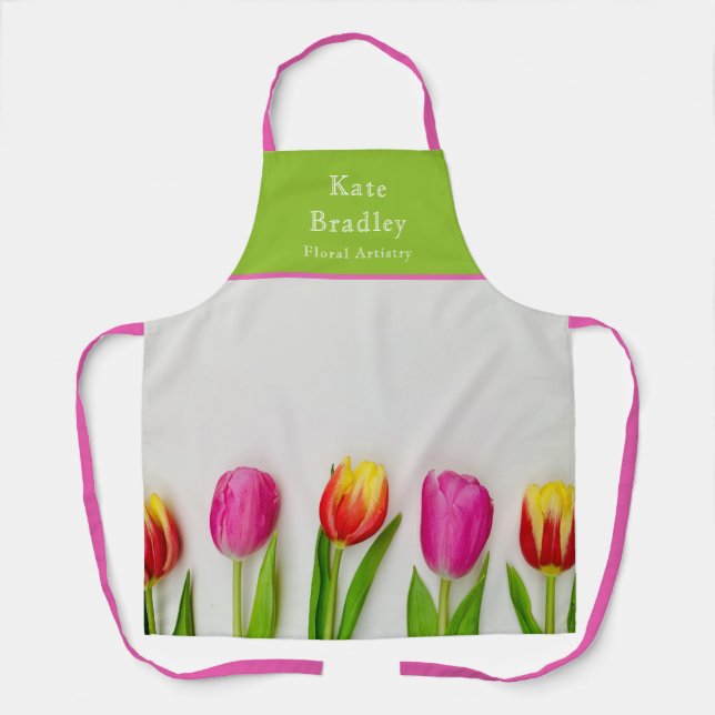 Tablier Fleuriste de la Tulipe Rose et Verte (Recto)
