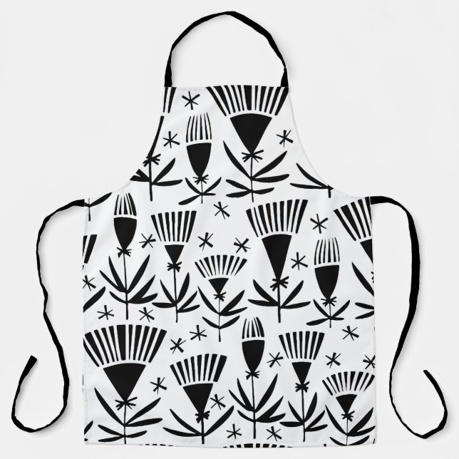 Tablier Fleurs Abstraites en noir blanc : Motif élégant (Recto)